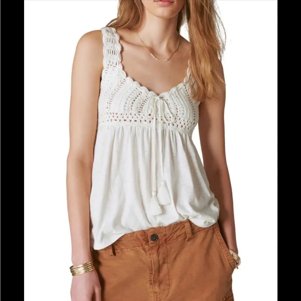 Lucky Brand Crocheted Babydoll Tank. Gardenia. Size Small